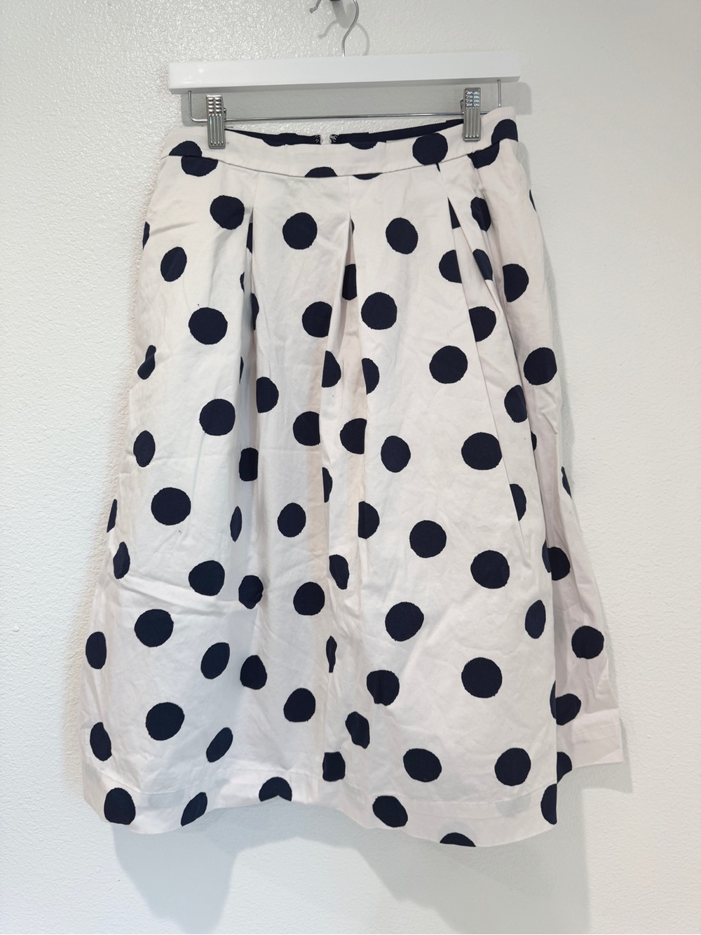 Boden Lola Retro Chic Mod Navy Polka Dot High Waist Cotton Midi Skirt Pockets 8